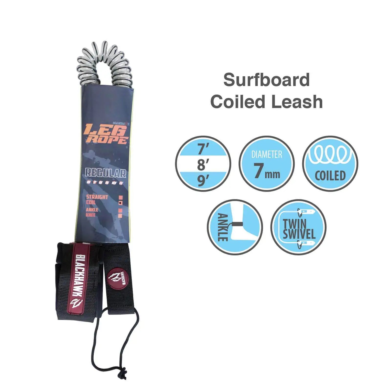 Coil Surf Leash 7' 8' 9' - Blackhawk International