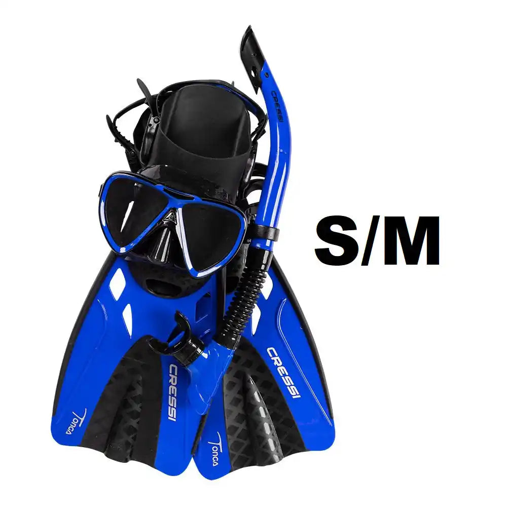 Cressi Tonga Mask Snorkel Fins Set Black/Blue - Blackhawk International