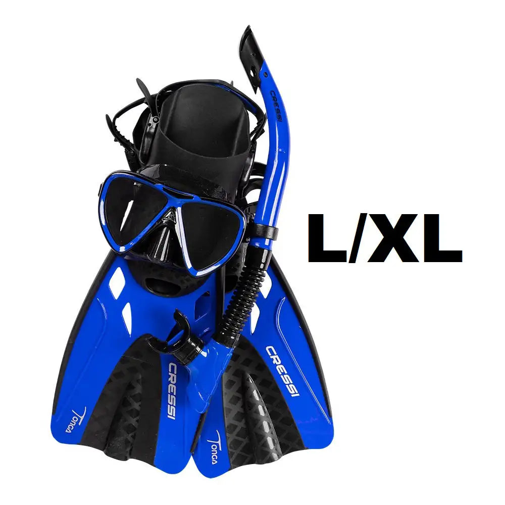 Cressi Tonga Mask Snorkel Fins Set Black/Blue - Blackhawk International