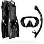 Cressi Musa Explorer Mask +  Scilla Dry Snorkel + Tonga Fin Set Black - Blackhawk International