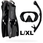 Cressi Musa Explorer Mask +  Scilla Dry Snorkel + Tonga Fin Set Black - Blackhawk International