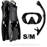 Cressi Musa Explorer Mask +  Scilla Dry Snorkel + Tonga Fin Set Black - Blackhawk International