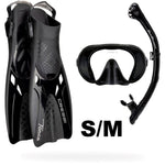 Cressi Musa Explorer Mask +  Scilla Dry Snorkel + Tonga Fin Set Black