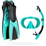 Cressi Musa Explorer Mask +  Scilla Dry Snorkel + Tonga Fin Set Aqua - Blackhawk International