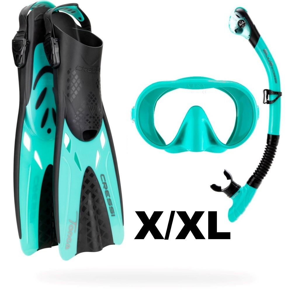 Cressi Musa Explorer Mask +  Scilla Dry Snorkel + Tonga Fin Set Aqua