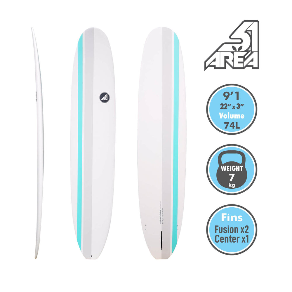 AREA51 9'1 - 9'6 Retro Malibu Longboard White - Blackhawk International