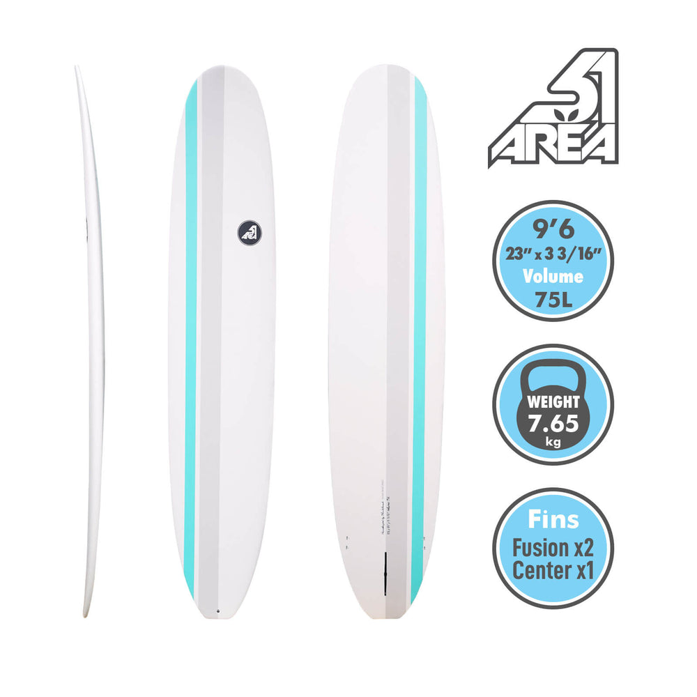 AREA51 9'1 - 9'6 Retro Malibu Longboard White - Blackhawk International