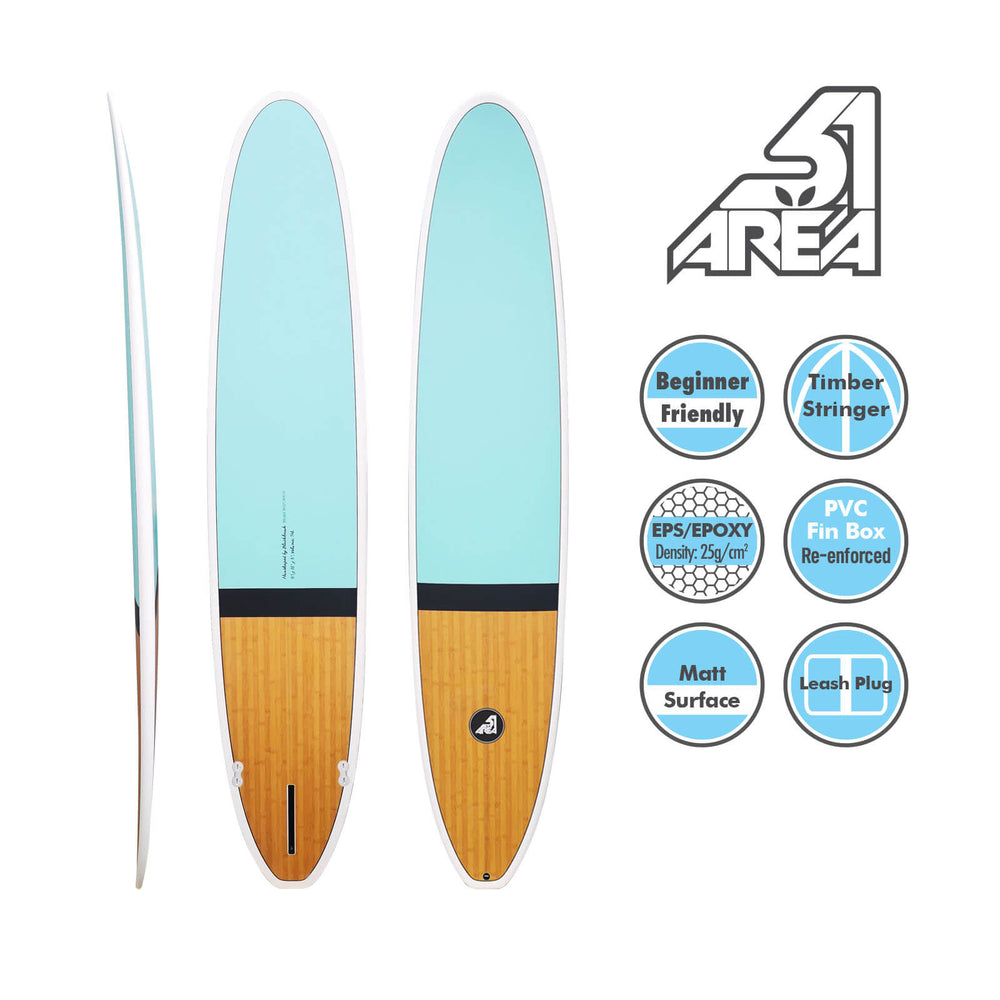AREA51 9'1 - 9'6 Retro Malibu Longboard Bamboo - Blackhawk International