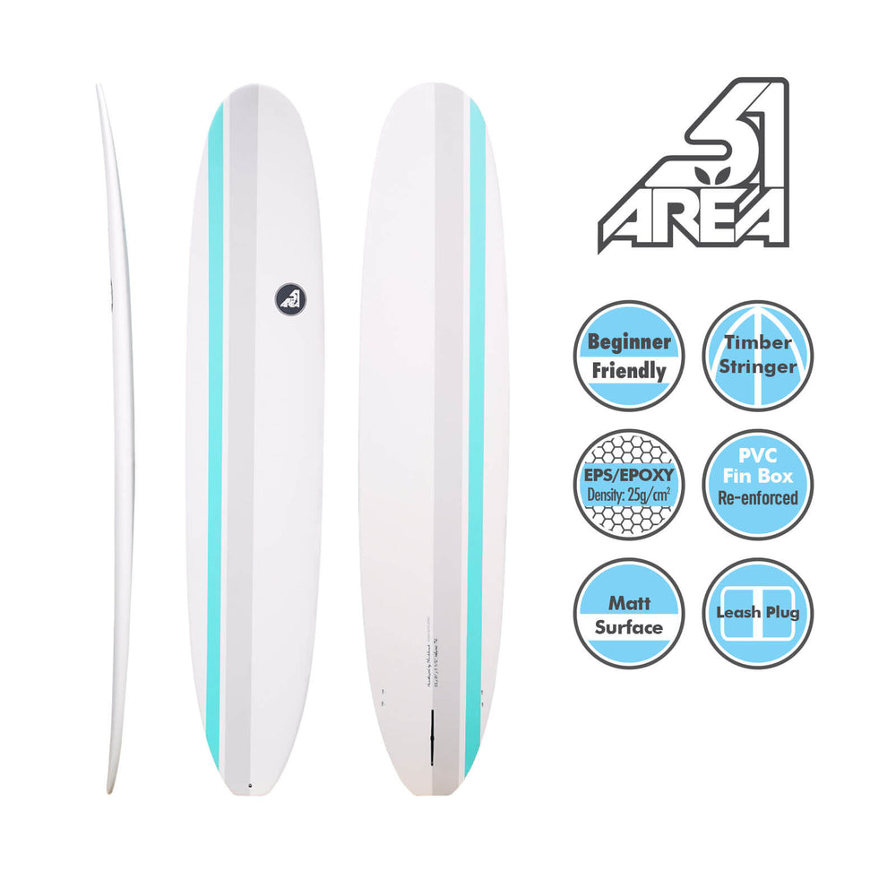 AREA51 9'1 - 9'6 Retro Malibu Longboard White - Blackhawk International