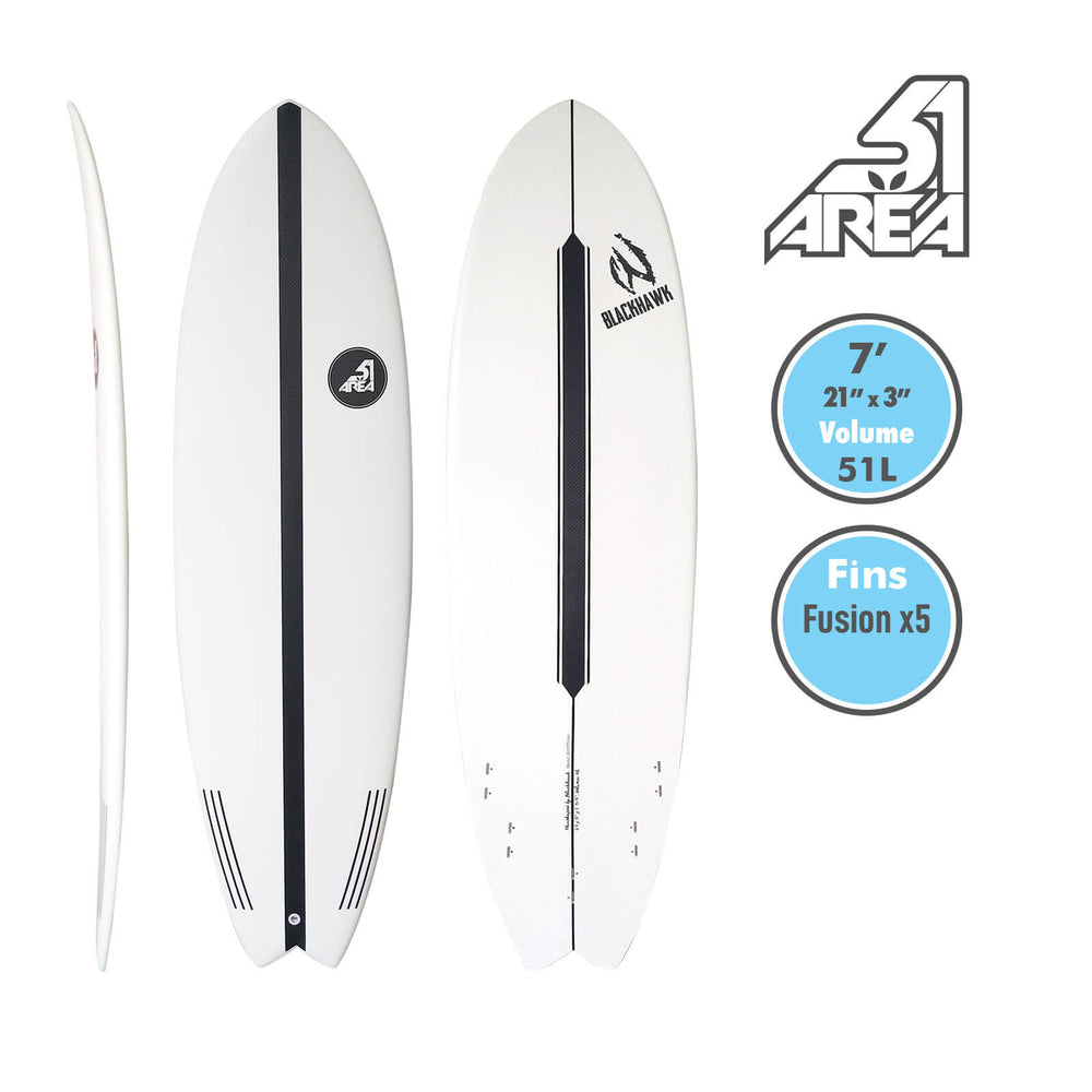 AREA51 Pod Fish 6'- 7'4 Surfboard White - Blackhawk International