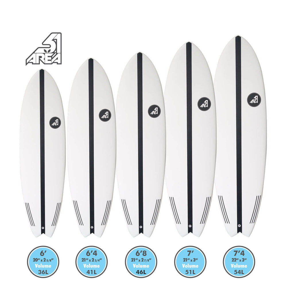 AREA51 Pod Fish 6'- 7'4 Surfboard White - Blackhawk International