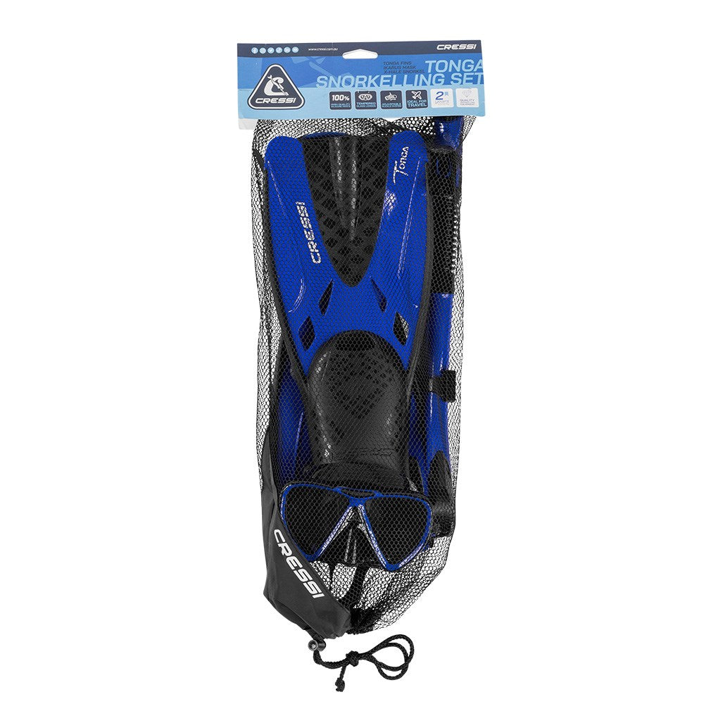 Cressi Tonga Mask Snorkel Fins Set Black/Blue - Blackhawk International